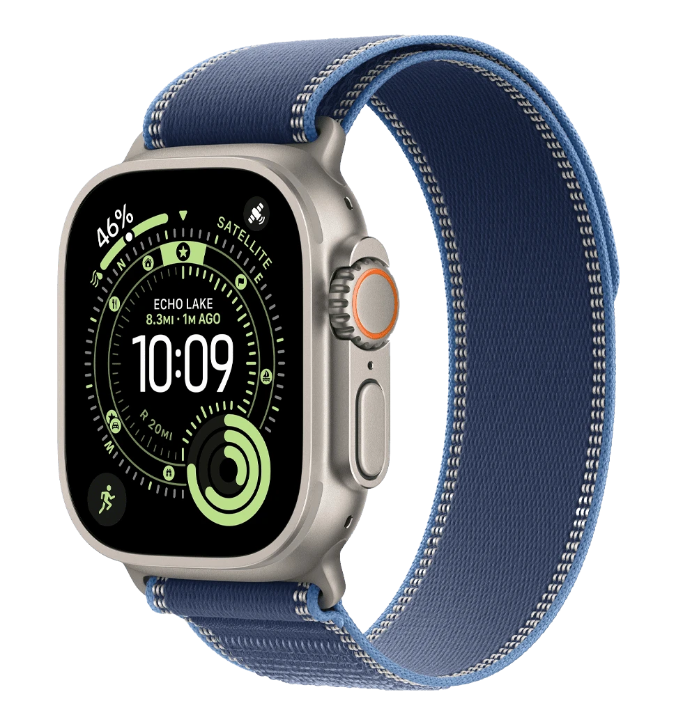Apple Watch Ultra 3 GPS + Cellular 49mm Natural Titanium Case with Blue/Bright Blue Trail Loop - M/L (MEWU4)